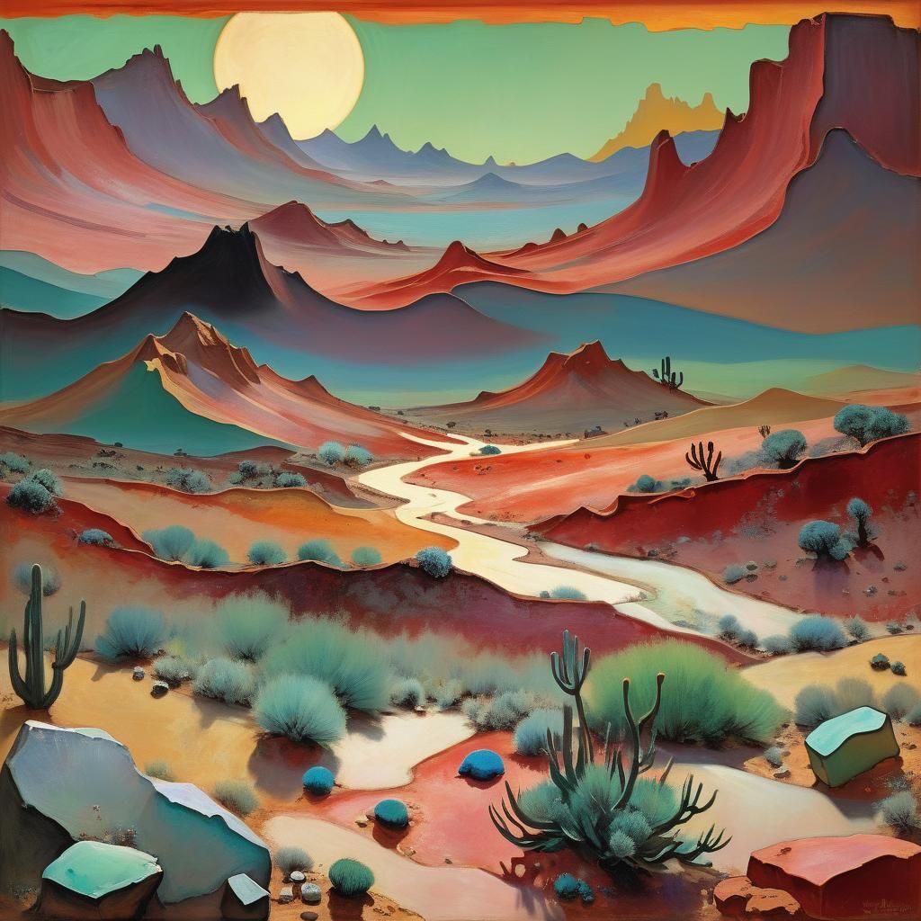 Surreal Desert Landscape in Modern Art Style