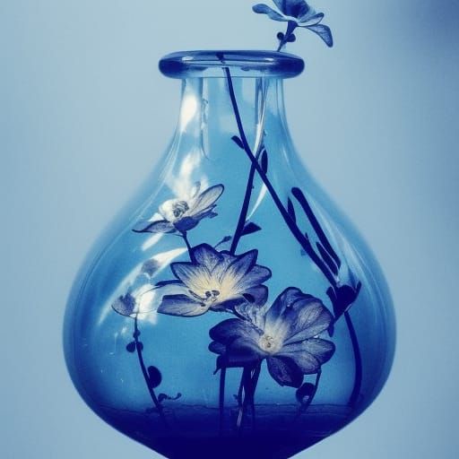 Light Blue Flower in Glass Vase: Digital Painting