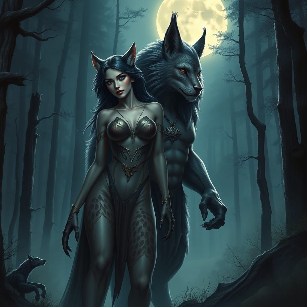 Majestic Hybrid Creature in Bioluminescent Forest