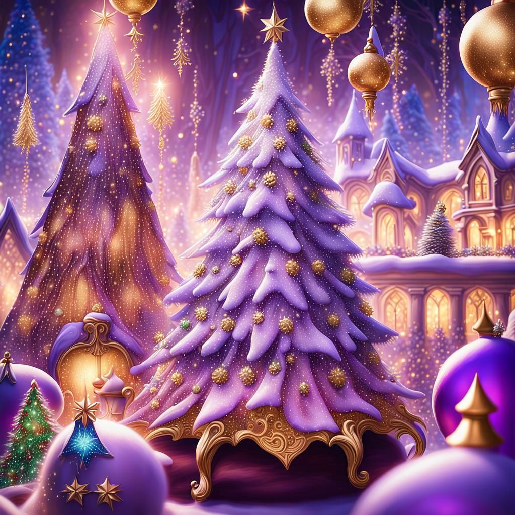 Santa and Reindeer in Sparkling Fantasy Art