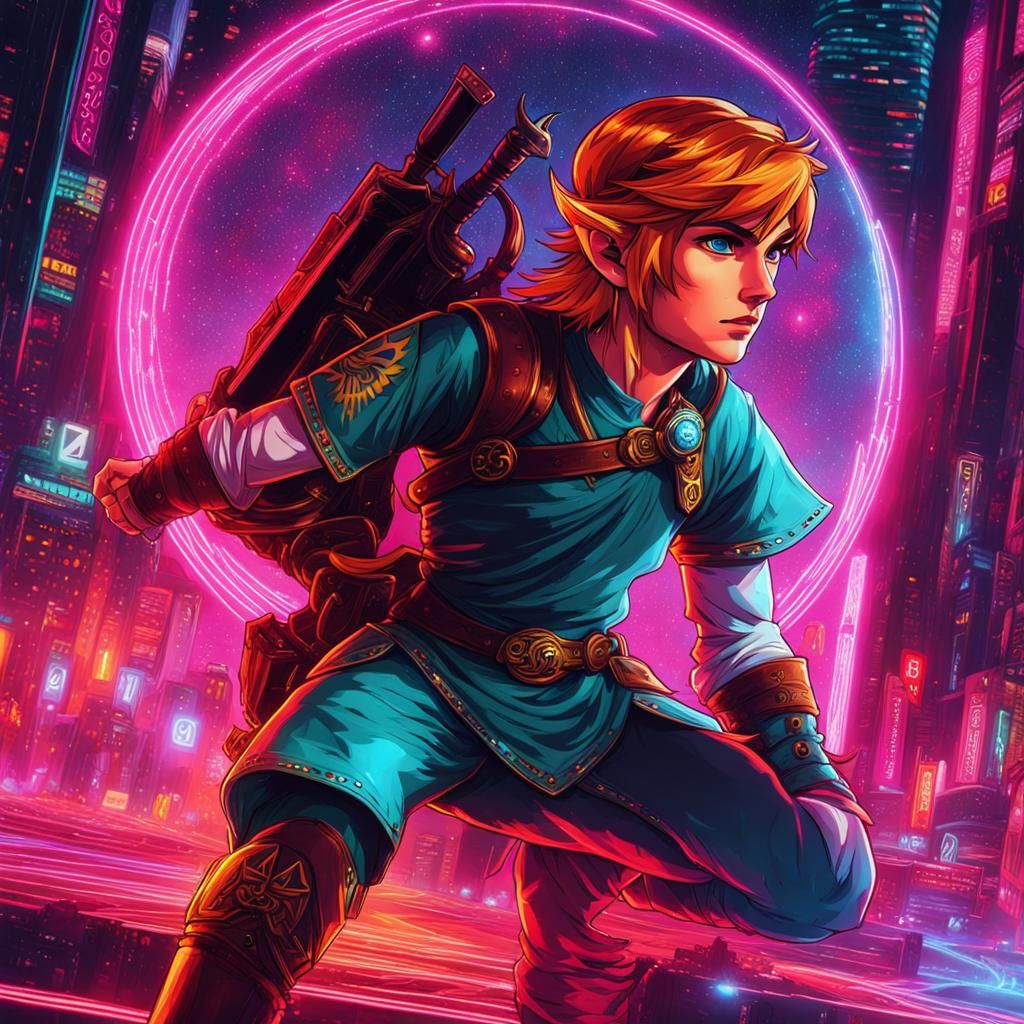 Redhead Link: Cyberpunk Astral Illustration