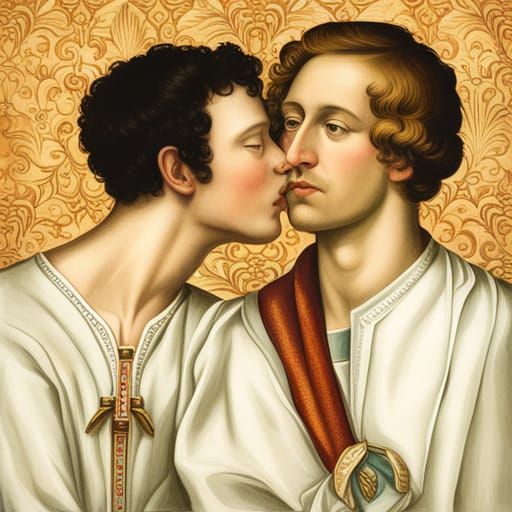 Renaissance Portrait: Two Young Men Kissing