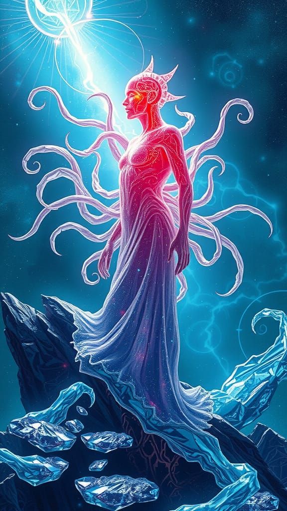 Divine Geodesic Entity Radiates Cosmic Energy in Cyberpunk L...