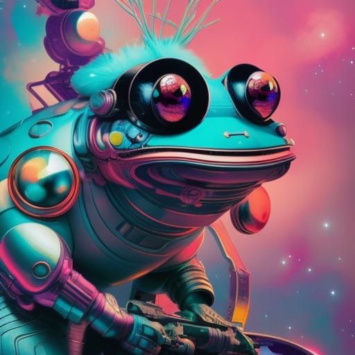 Cosmic Cyberpunk Frog: Detailed Digital Artwork