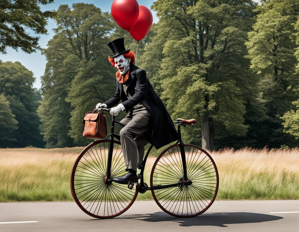 Pennywise on Penny-Farthing Bike with Pennies