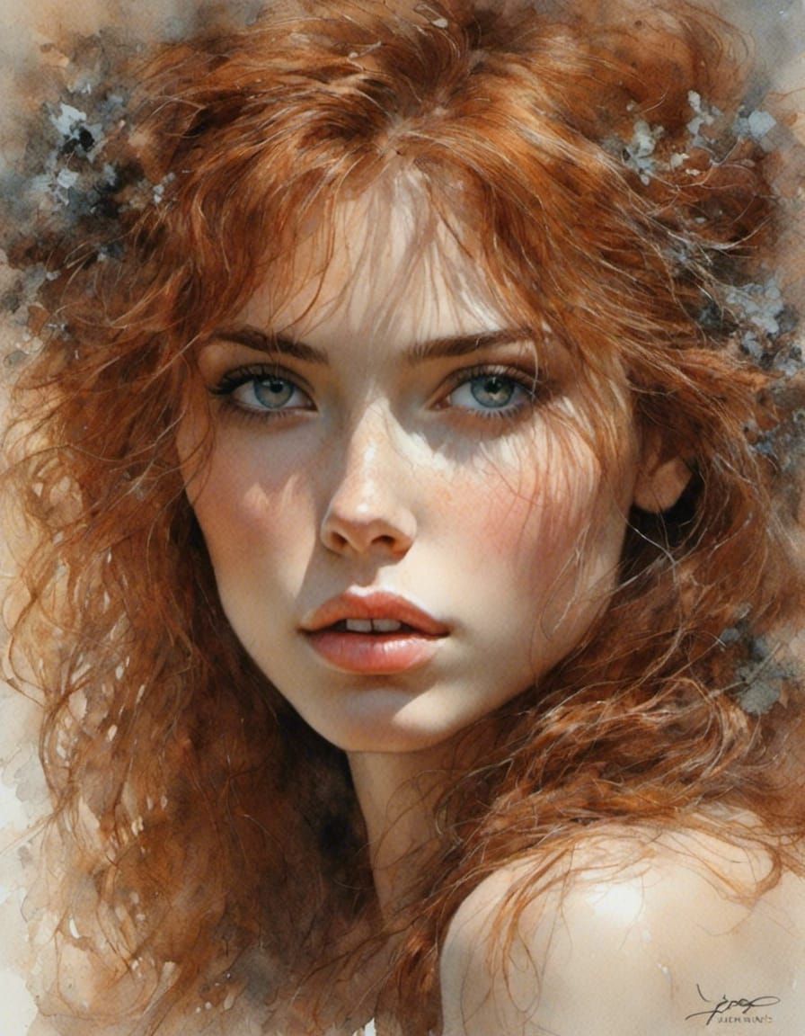 Detailed Portrait of Auburn Haired Woman by Royo