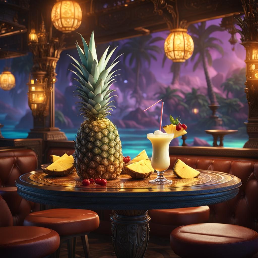 Piña Colada on Bar Table: Detailed Matte Painting