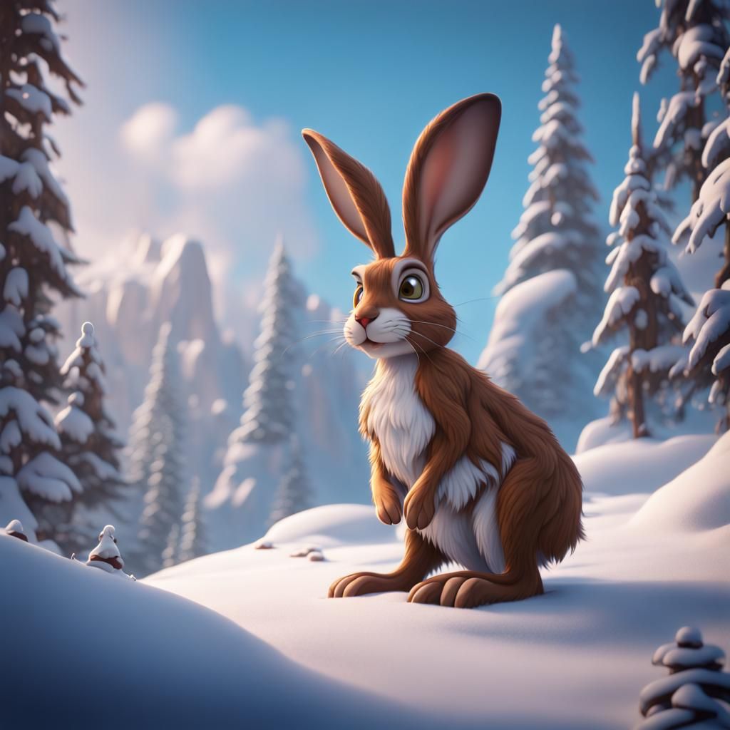 Snowshoe Hare in Disney Cartoon Style