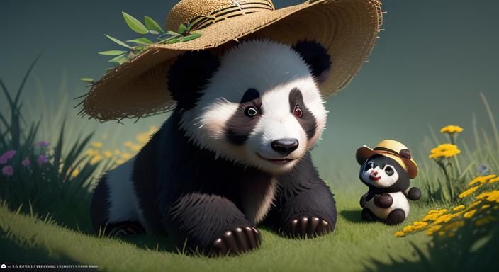 Cute Panda Bear Plays Banjo in 3D Digital Art