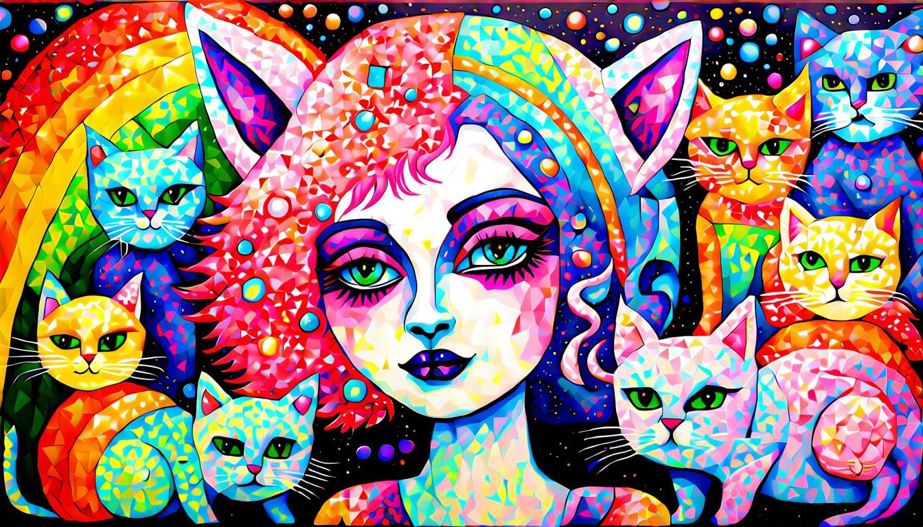 Pastel Goth with Cats: Pointillism Cubism Acrylic