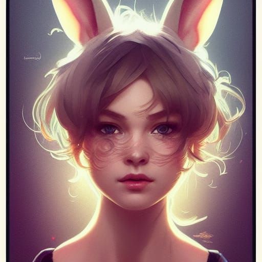 Cute Bunny Portrait in a Box, Detailed Digital Art