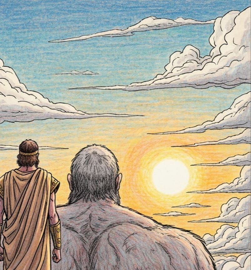 Cedalion and Orion in Ancient Greek Comic Style