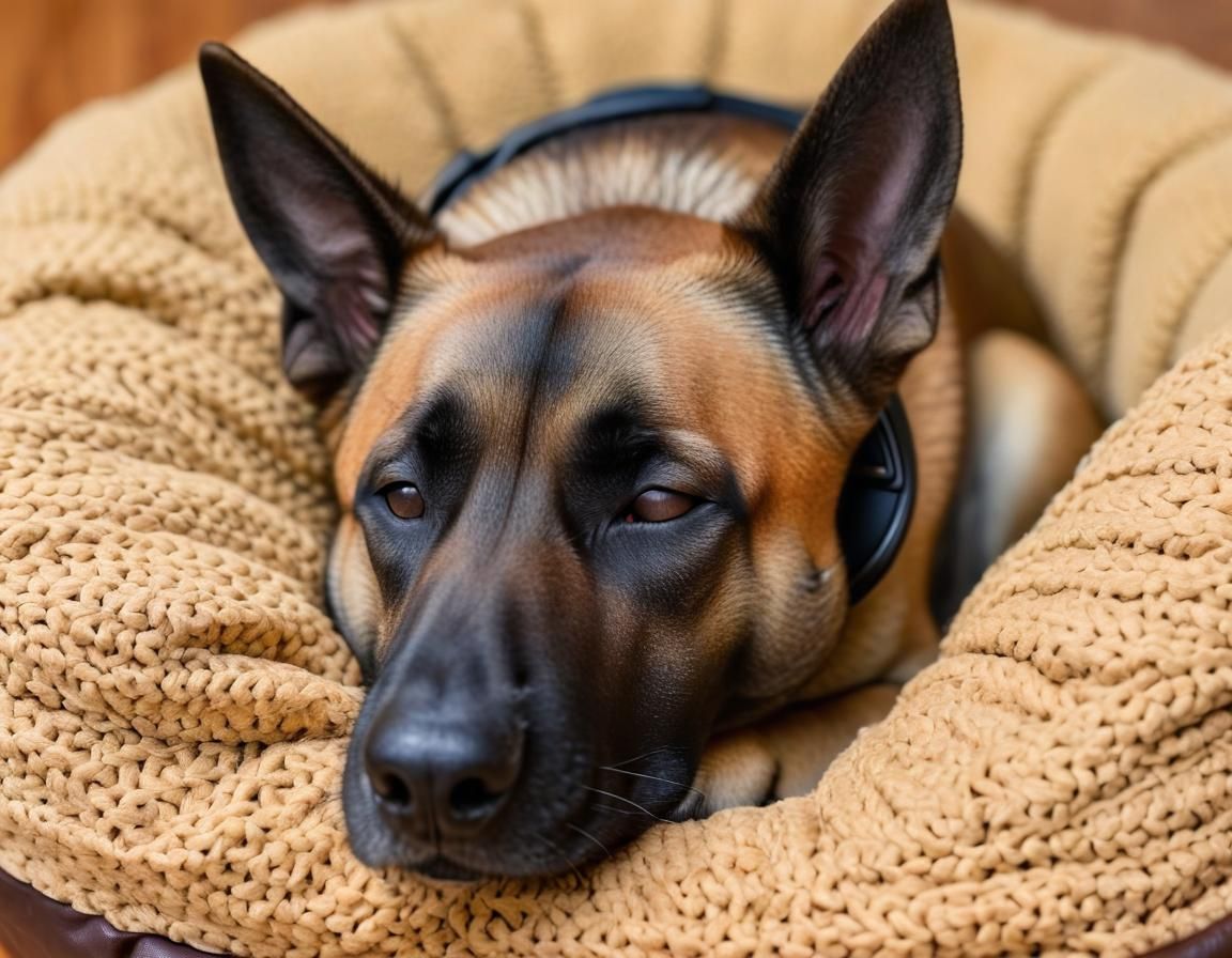 Belgian Malinois Sleeping in Dog Bed Photography