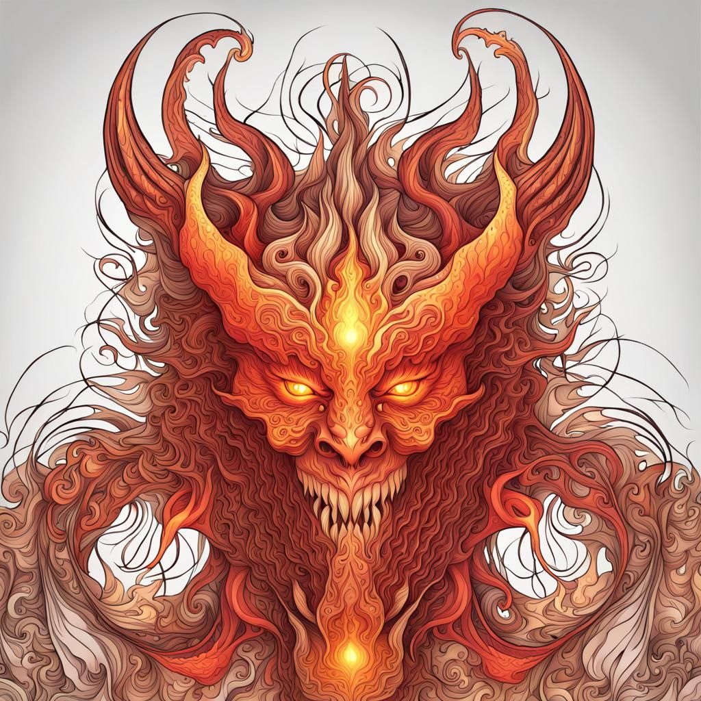 Fiery Demon Monster in Abstract Fractal Style