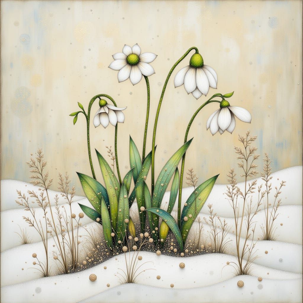 Vibrant Snowdrops Emerge from Frosty Landscape in Whimsical ...