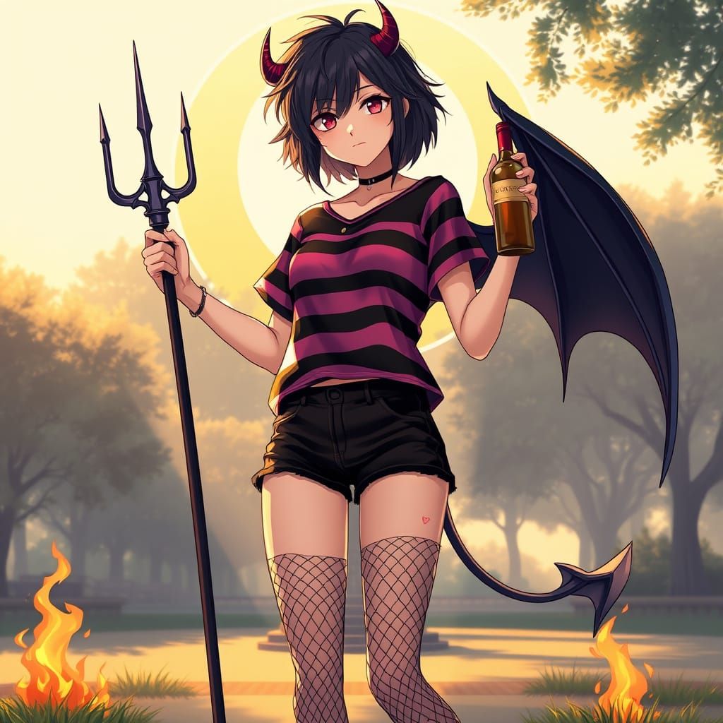 Confident Emo Goddess in Morning Park