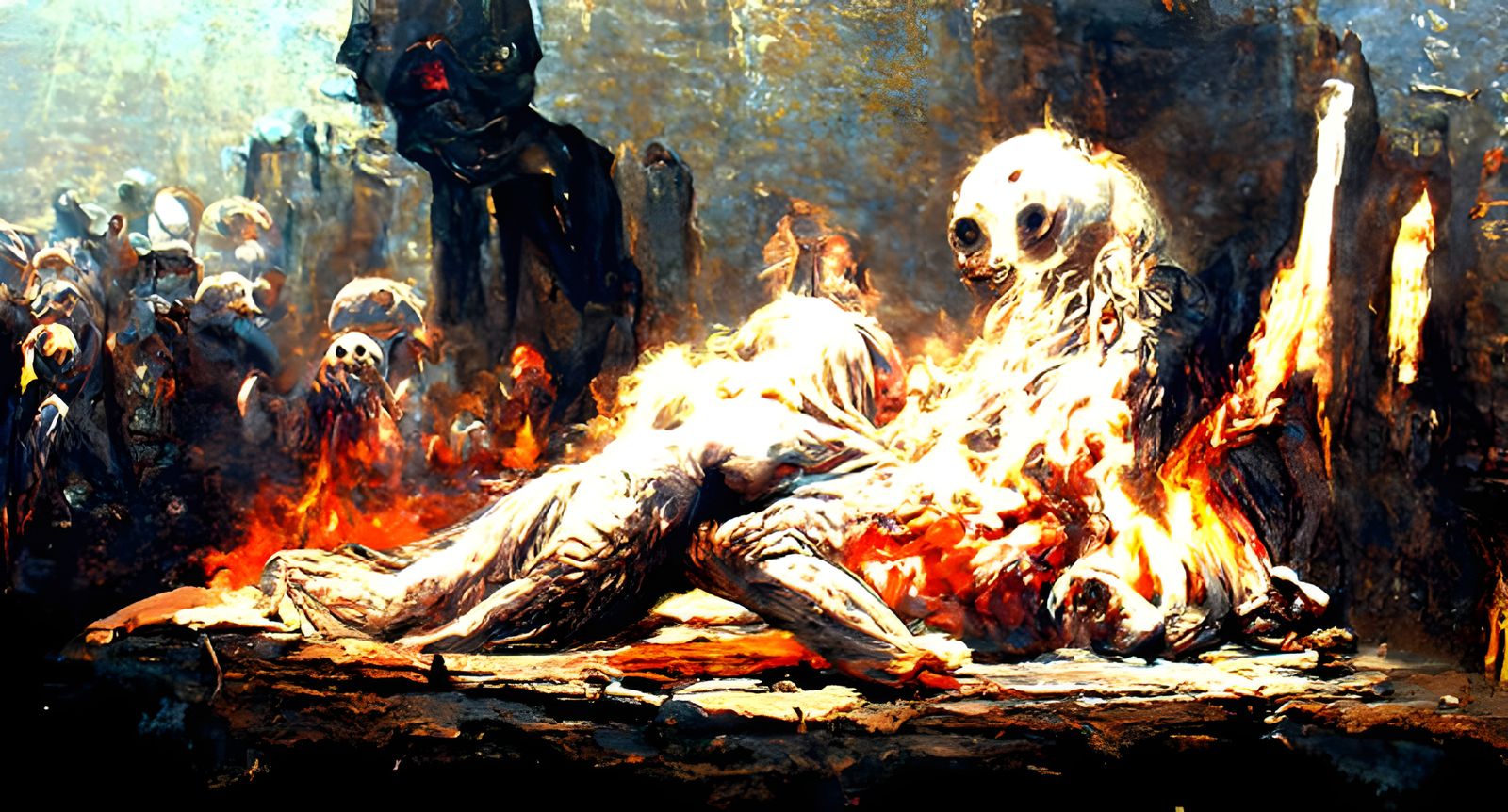 Horrific Burning Figure in Engraving Style