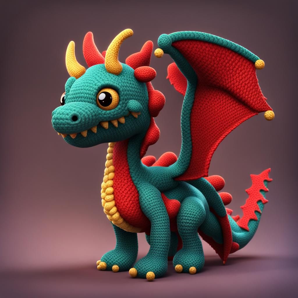 Crocheted Dragon in Detailed Matte Painting