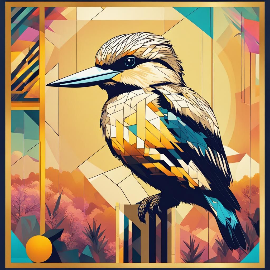 Golden Kookaburra in Australian Landscape: Pop Art