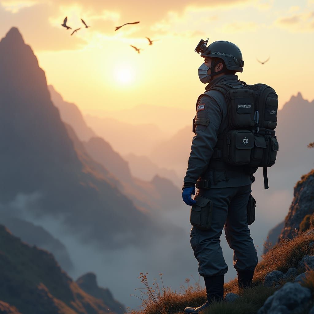 Field Doctor at Sunrise in Realism Style