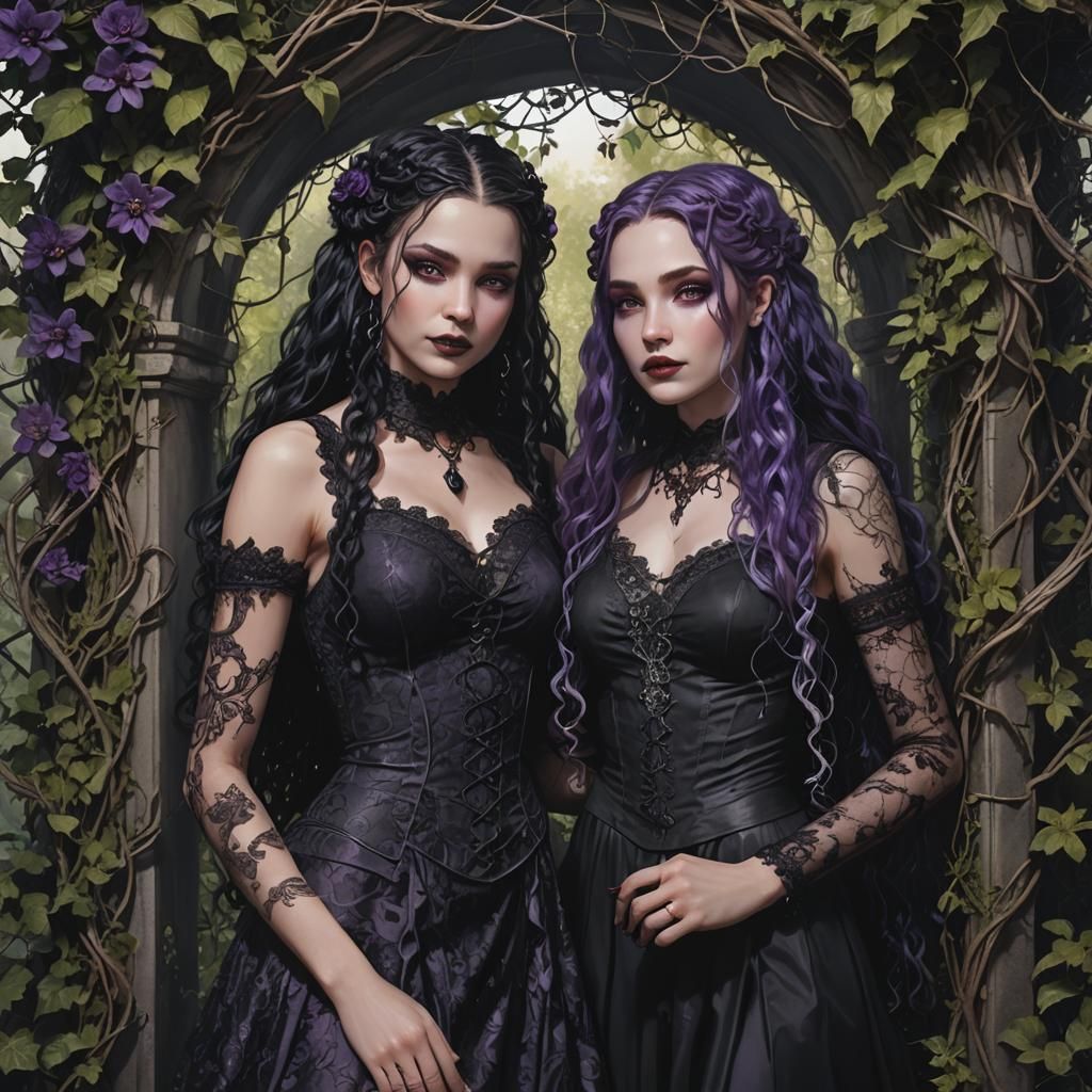 Gothic Fantasy: Women in Shadowy Alcove