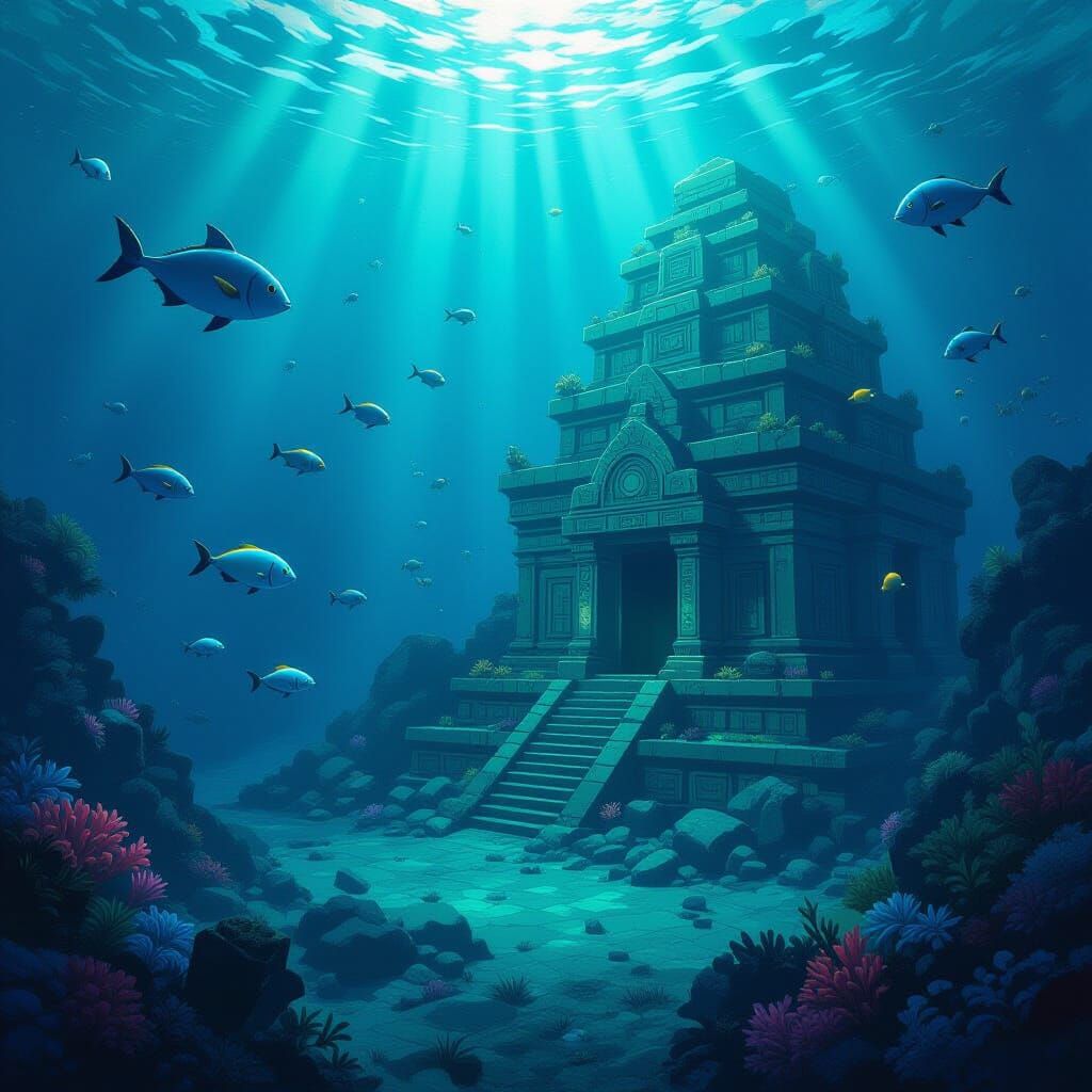 Submerged Temple in Coral Reef: Fantasy Art