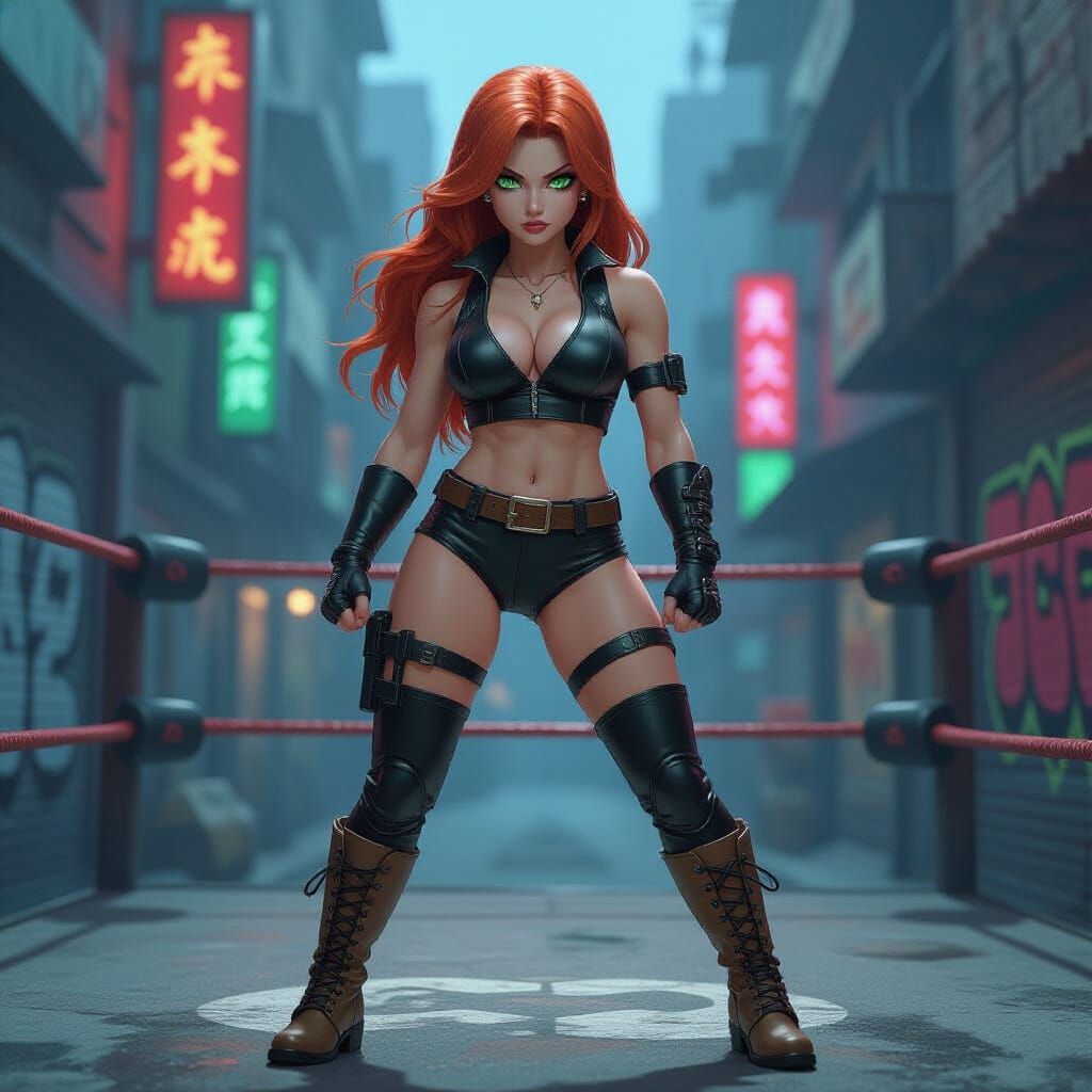 Cyberpunk Wrestler in Gritty Anime Style