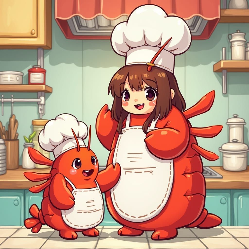 Lobster Chef and Kawaii Lobster in Murakami Style