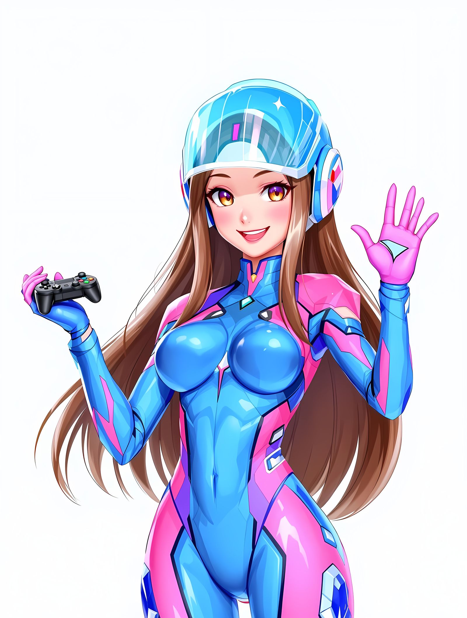 Confident Gamer Girl in Vibrant Futuristic Suit