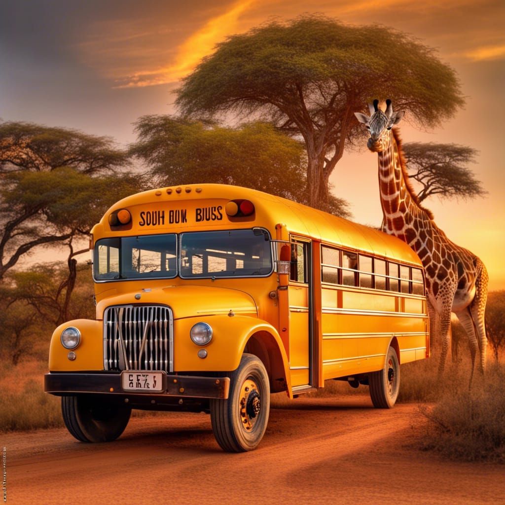 US school bus on a safari in South Africa