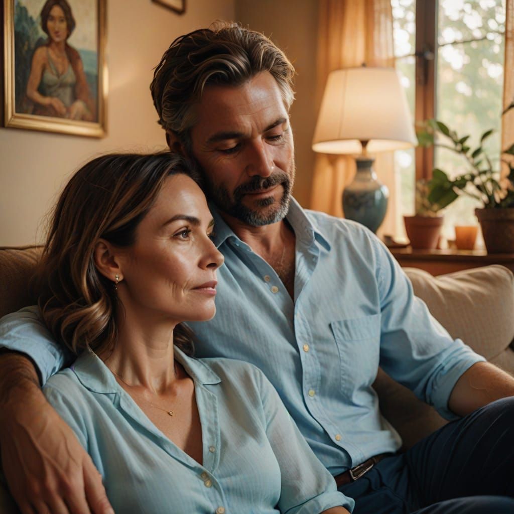 Intimate Moment on the Couch: Cozy Domestic Scene