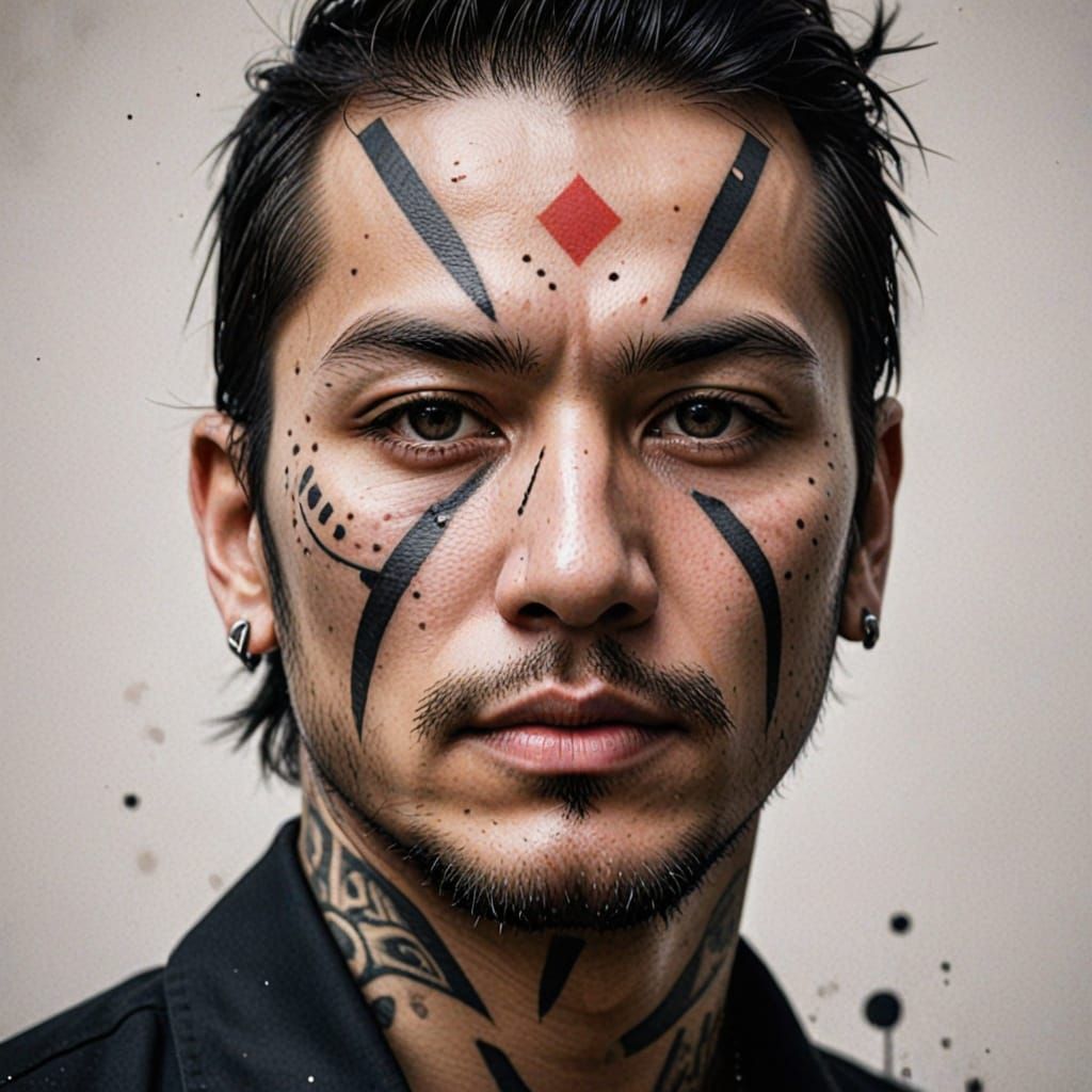 Bold Street Samurai Portrait in Trash Polka Style