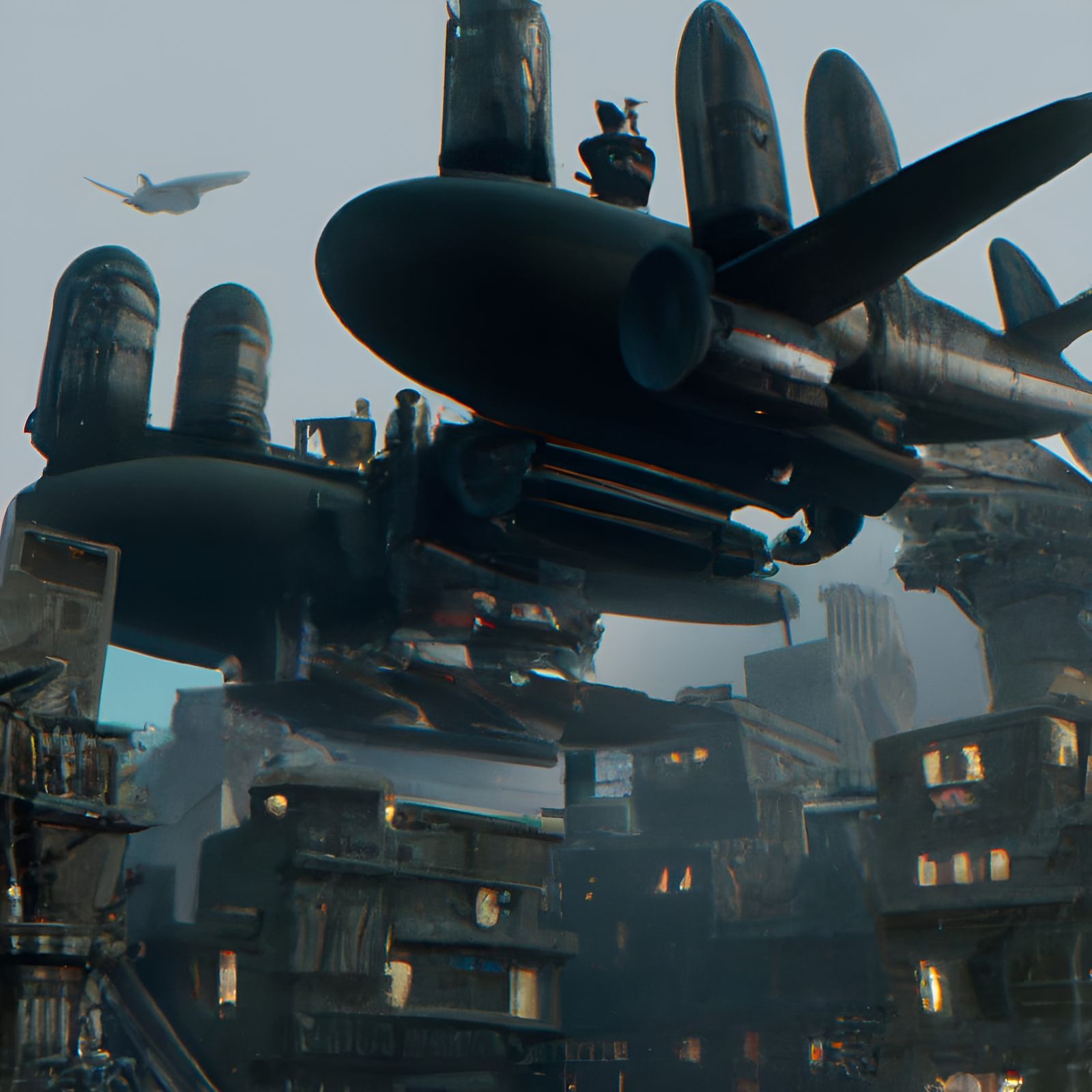 Dieselpunk Flying Fortress: Photorealistic Concept Art