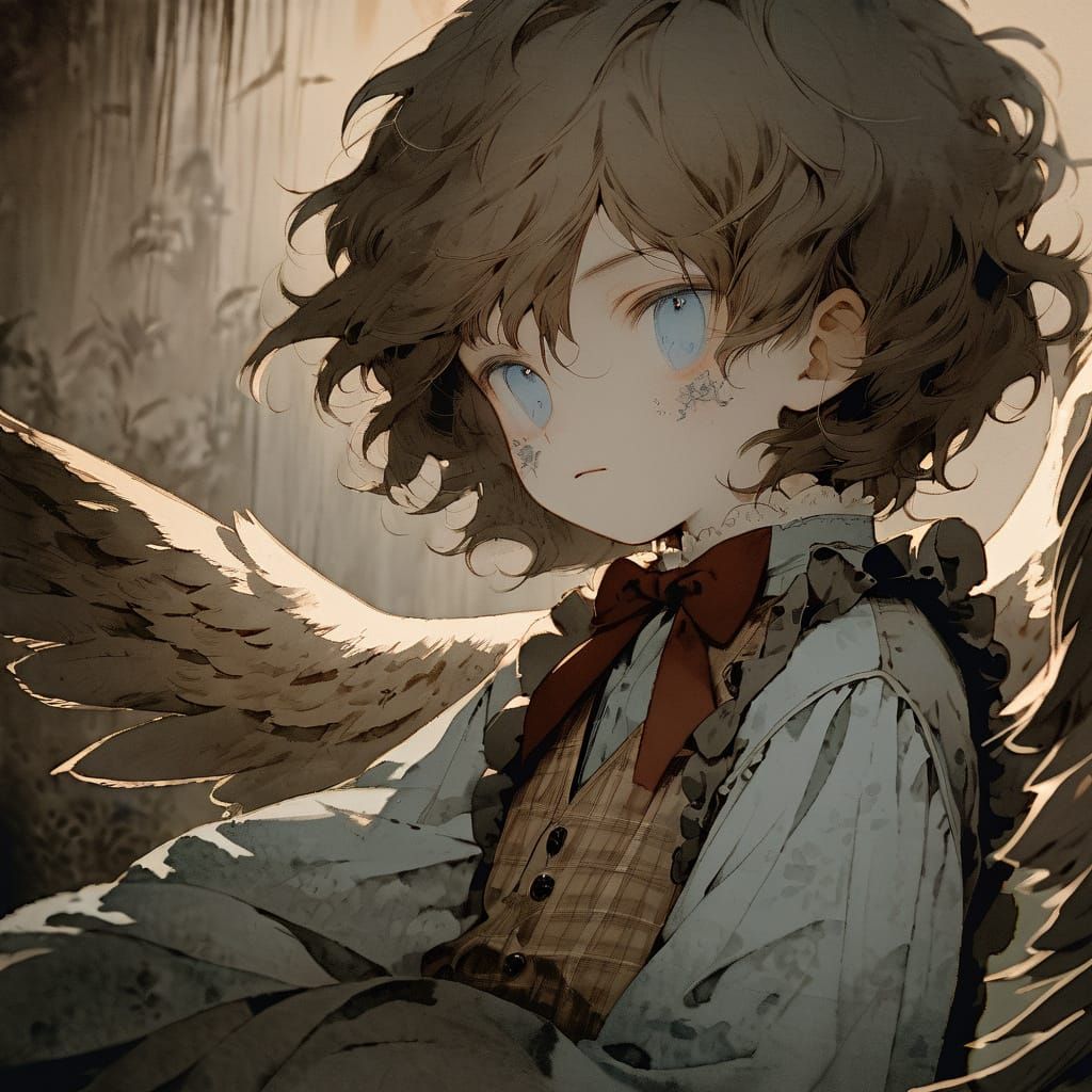 Manga-Inspired Gentle Soul with Brown Bird Wings