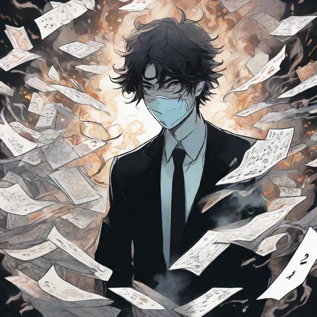 Anime Man in Suit with Mask and Cards