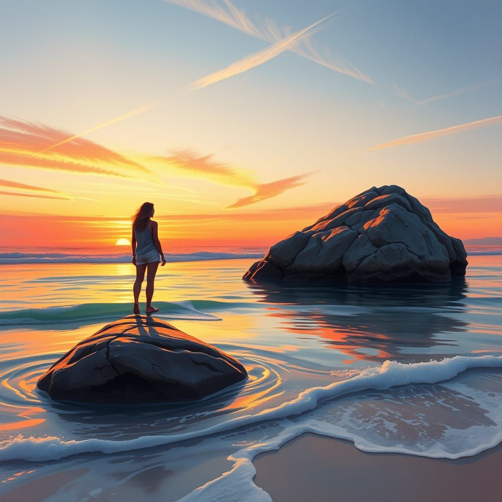 Woman Seeks Serenity on a Dreamy Secluded Beach