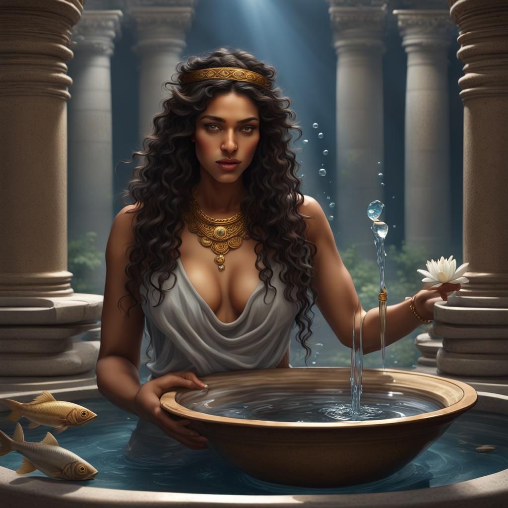 Botticelli-esque Water Priestess in Poseidon's Temple