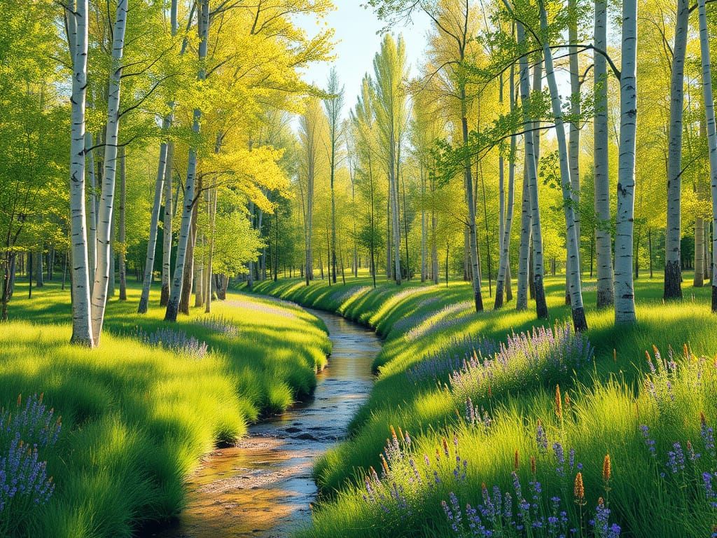 Lush Aspen Landscape in Vibrant Watercolor Style