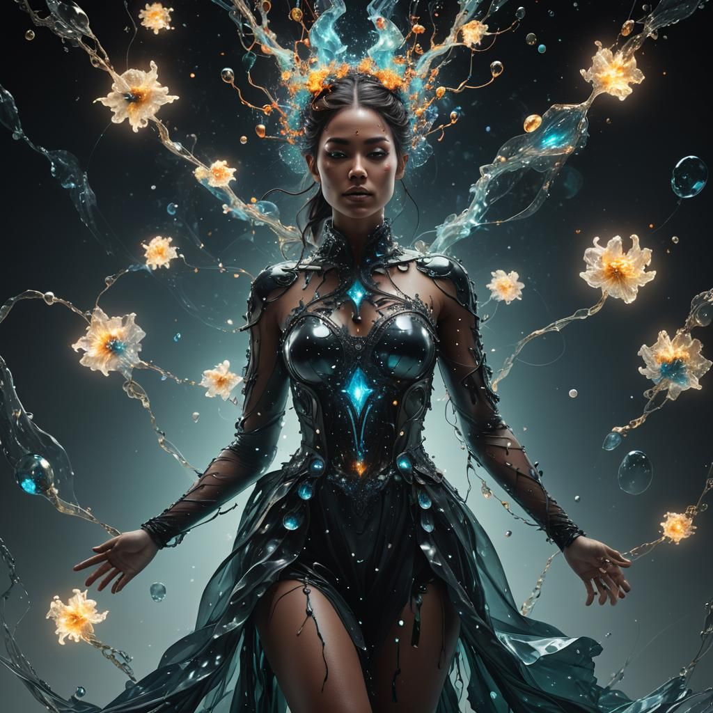 Mystical Girl with Dark Magic and Fractal Effects