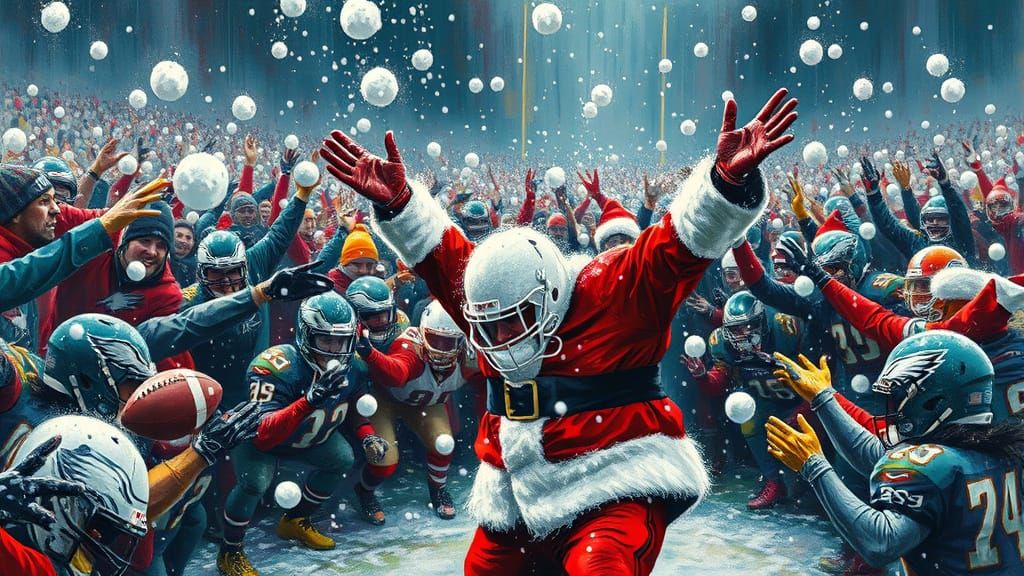 Eagles Fans Snowball Santa: Graffiti Art Style