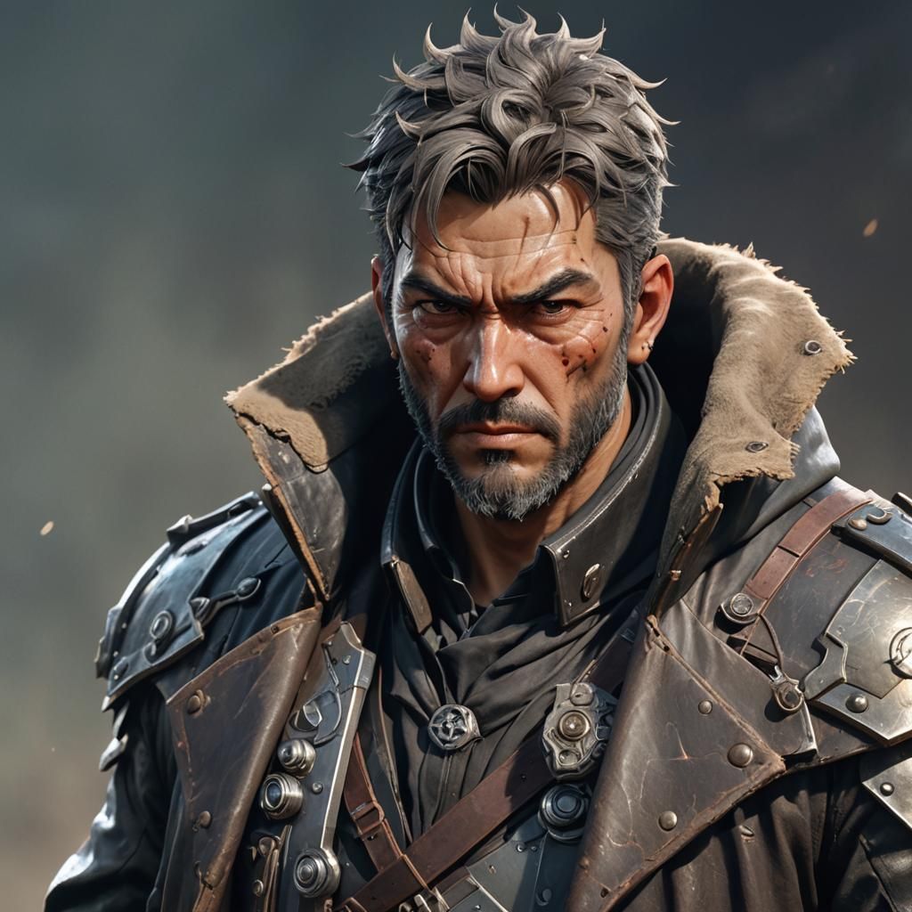 Fearsome Bounty Hunter Portrait in 3D Anime Style