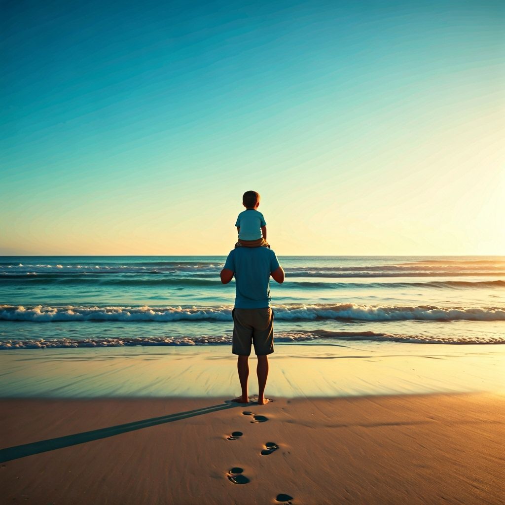 Father and Son on Turquoise Beach at Golden Hour