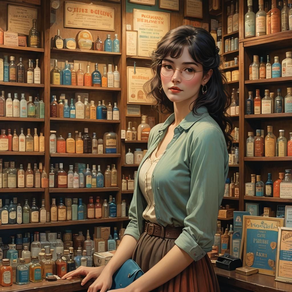 Vintage Pharmacy Scene with Dreamlike Realism