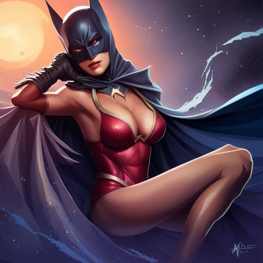 Batman in Bikini: Hyperdetailed Splash Art Portrait
