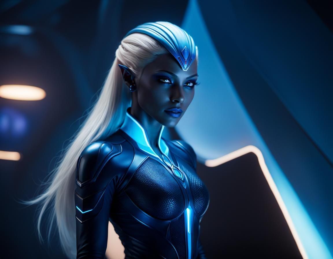 Attractive Blue Alien Hybrid Sci-Fi Character