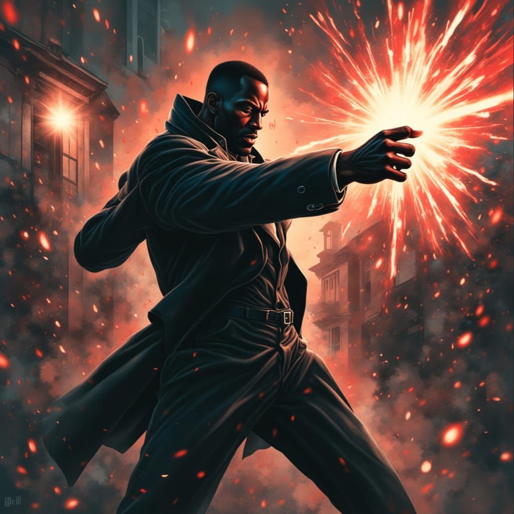 Dynamic Digital Art of Man Punching with Aura