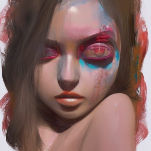 Eye-Head Bikini Girl Portrait in Art Nouveau Style