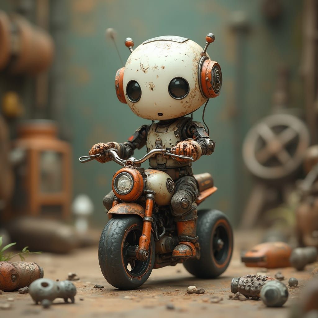 Steampunk Robot Biker Learns to Ride