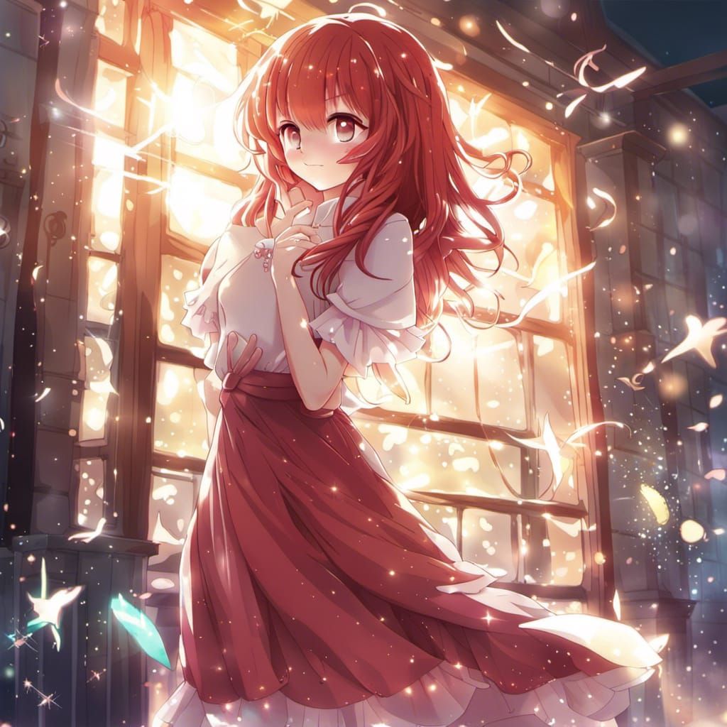 Cute Red-Haired Girl in Anime Key Visual Style