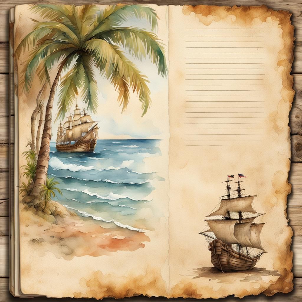 Pirate Portrait on Burned Parchment in Watercolor Style